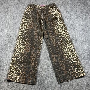 Edikted Jeans Womens XS Brown Leopard Print High Rise Wide Leg Denim Pants